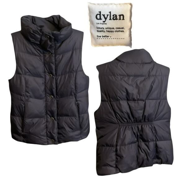 Dylan Puffer Vest Women's Sz M Navy Blue Sherpa Lined Down Zipped Pockets Snap - Picture 1 of 8